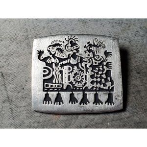 Alice Seely 2000 Pewter Tribal People Brooch Pin
